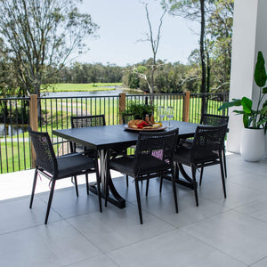 best-outdoor-furniture-Vienna Rope - Bergen Moon Slat - 7pce Outdoor Dining Set (180cm) #color_BLACK