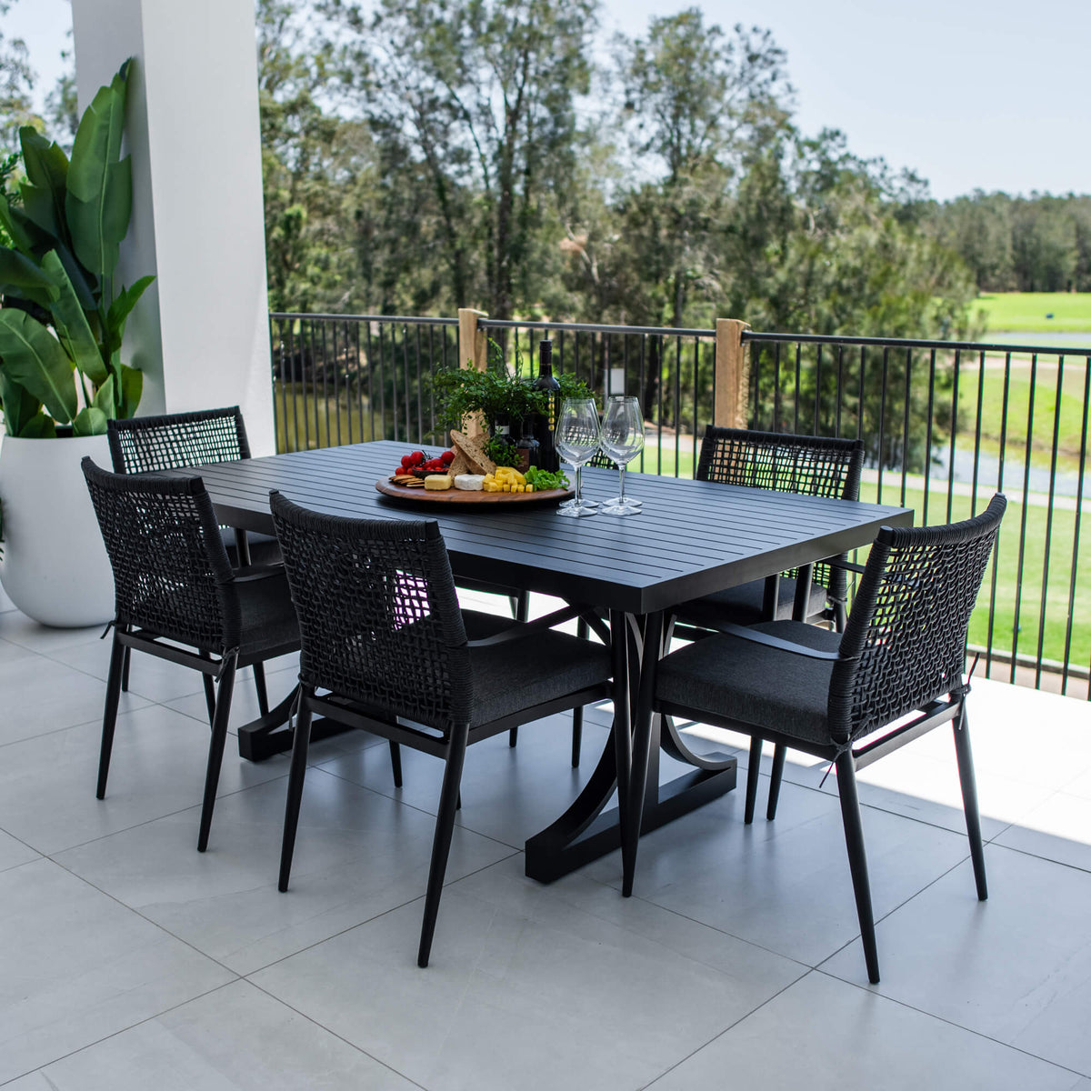 best-outdoor-furniture-Vienna Rope - Bergen Moon Slat - 7pce Outdoor Dining Set (180cm) #color_BLACK