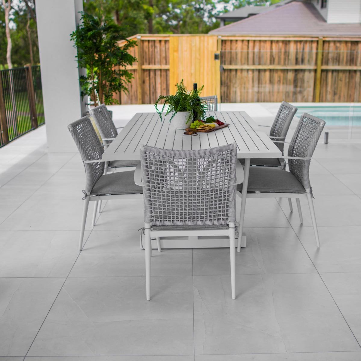 best-outdoor-furniture-Vienna Rope - Bergen Moon Slat - 7pce Outdoor Dining Set (180cm) White Grey