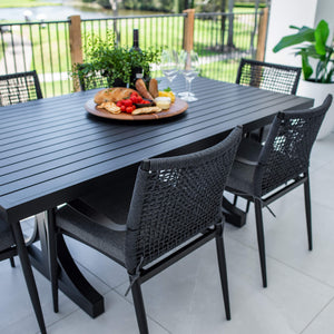 best-outdoor-furniture-Vienna Rope - Bergen Moon Slat - 7pce Outdoor Dining Set (180cm) #color_BLACK