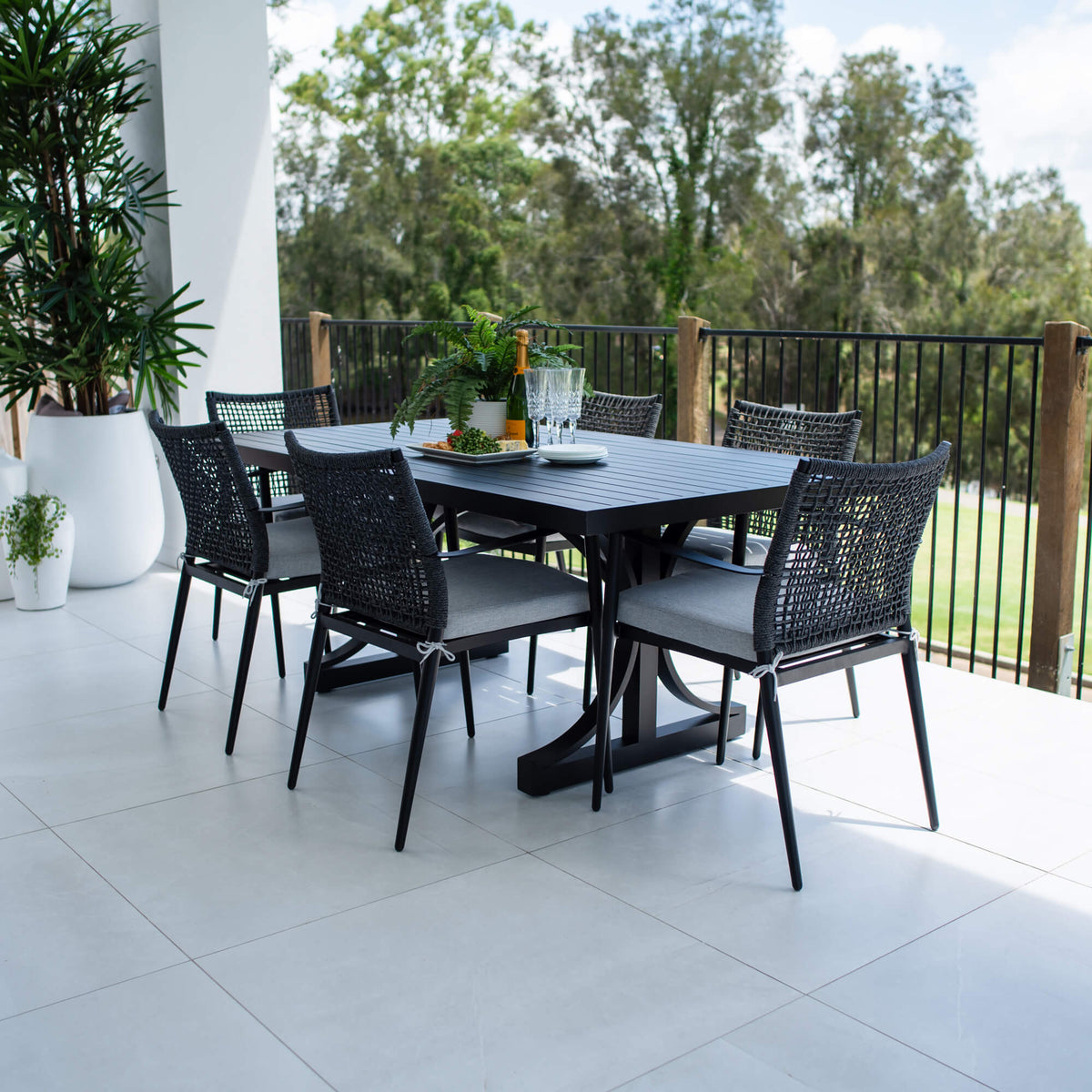 best-outdoor-furniture-Vienna Rope - Bergen Moon Slat - 7pce Outdoor Dining Set (180cm) #color_BLACK