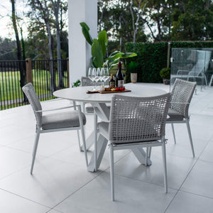 best-outdoor-furniture-Vienna Rope Malibu Round - 5pce (120x120) - Outdoor Dining Set #color_WHITE