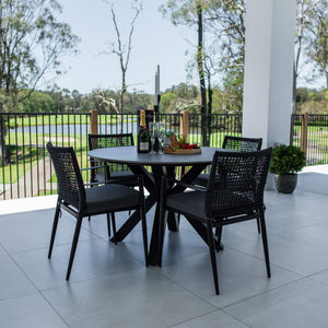 best-outdoor-furniture-Vienna Rope Malibu Round - 5pce (120x120) - Outdoor Dining Set #color_BLACK