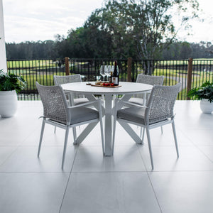 best-outdoor-furniture-Vienna Rope Malibu Round - 5pce (120x120) - Outdoor Dining Set #color_WHITE