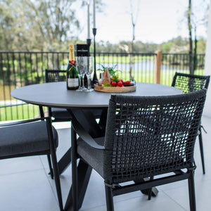 best-outdoor-furniture-Vienna Rope Malibu Round - 5pce (120x120) - Outdoor Dining Set #color_BLACK