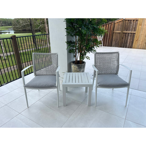 Vienna Rope - Slat Side - 3pce Outdoor Chat Set  White/Grey