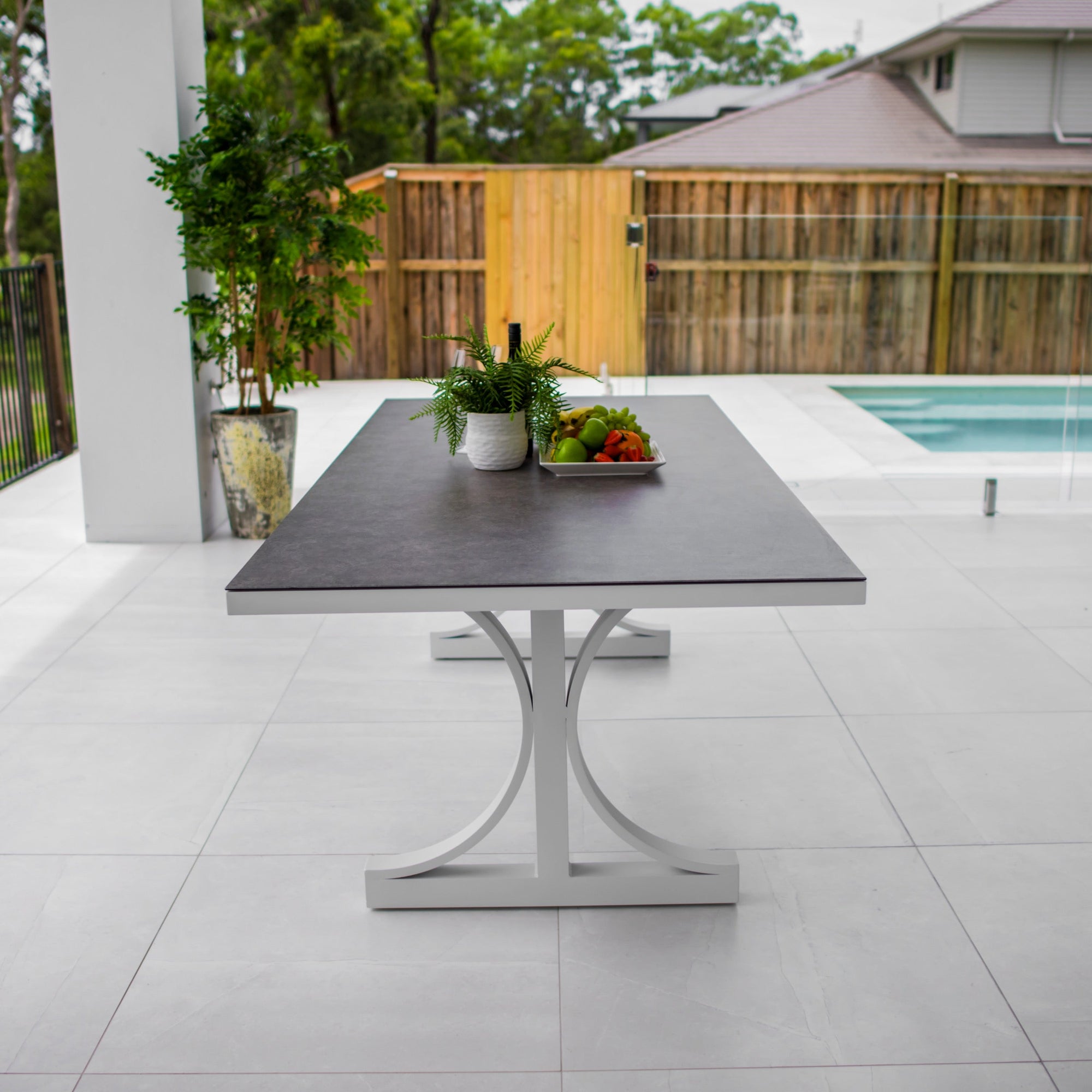 best-outdoor-furniture-Chester Coastmoon - Dining Table 215*100 Grey Top/White Frame