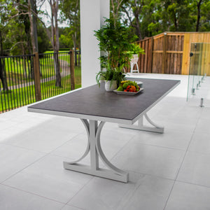 best-outdoor-furniture-Chester Coastmoon - Dining Table 215*100 Grey Top/White Frame