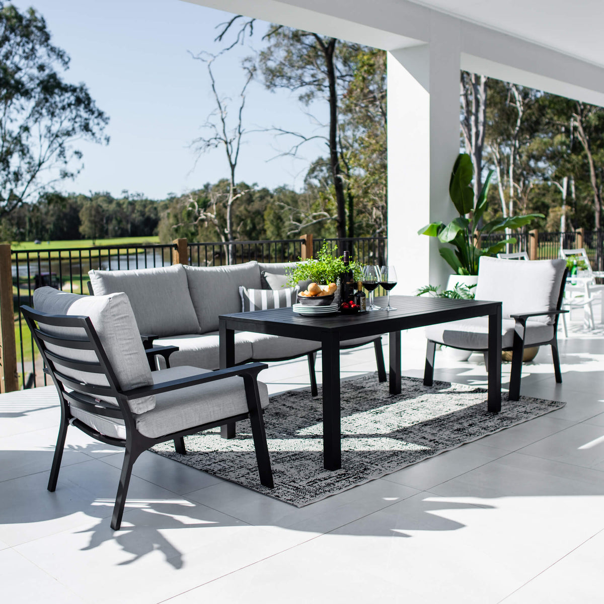 best-outdoor-furniture-Bermuda 3 - 4pce Low Dining Lounge Setting (Sunbrella Fabric) #color_BLACK