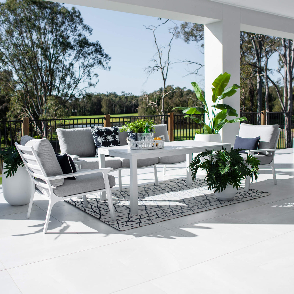 best-outdoor-furniture-Bermuda 3 - 4pce Low Dining Lounge Setting (Sunbrella Fabric) #color_GREY