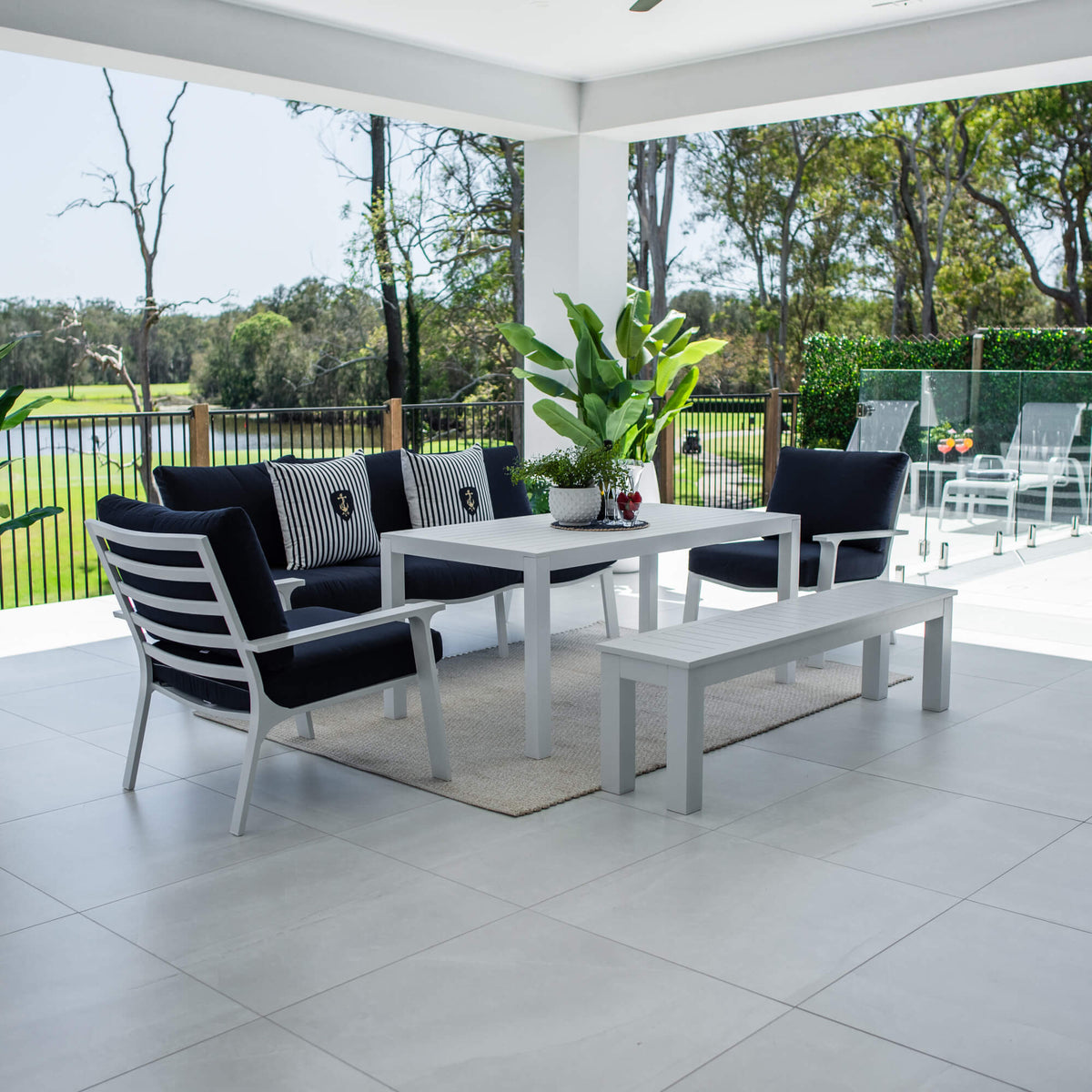Bermuda 3 - 5pce Low Dining Lounge Setting (Sunbrella Fabric)