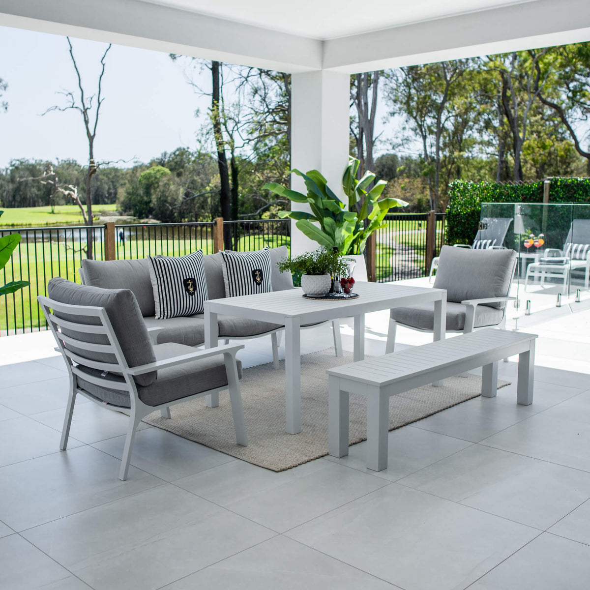 best-outdoor-furniture-Bermuda 3 - 5pce Low Dining Lounge Setting (Sunbrella Fabric) #color_GREY