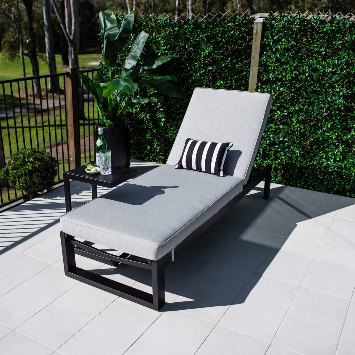 best-outdoor-furniture-Milan Menzin w/Cushion  - Outdoor Sun Lounge #color_GUNMETAL BLACK