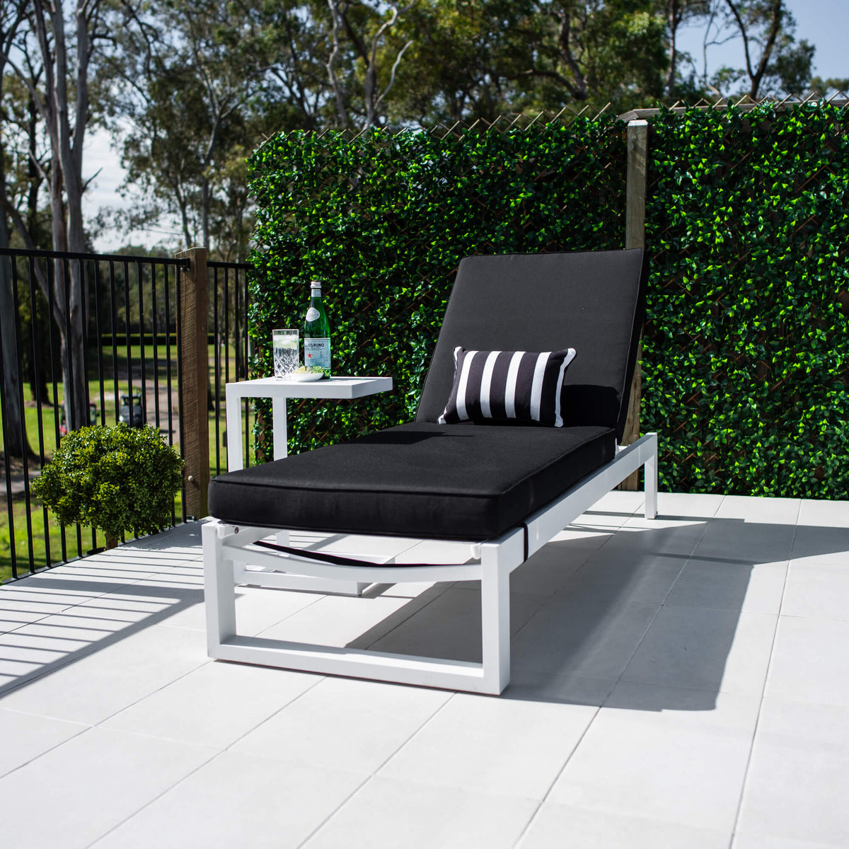 best-outdoor-furniture-Milan Menzin w/Cushion  - Outdoor Sun Lounge #color_BLACK WHITE