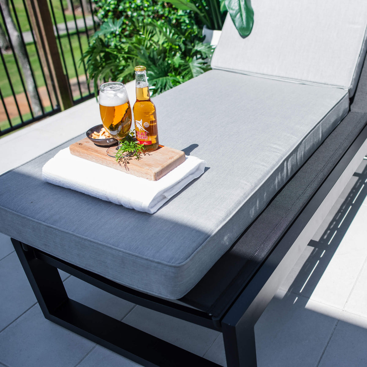 best-outdoor-furniture-Milan w/Cushion - Outdoor Sun Lounge #color_BLACK-GREY