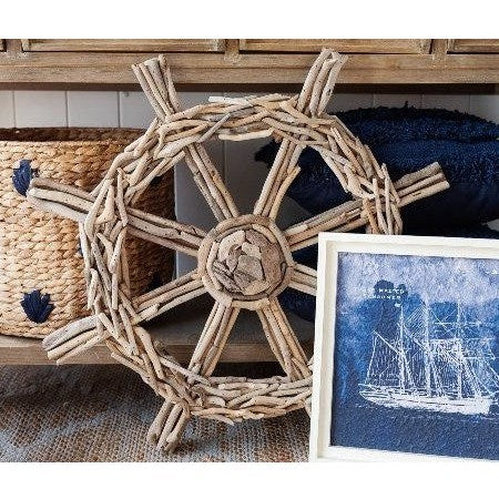 Driftwood Ships Wheel Wall Art 63cm